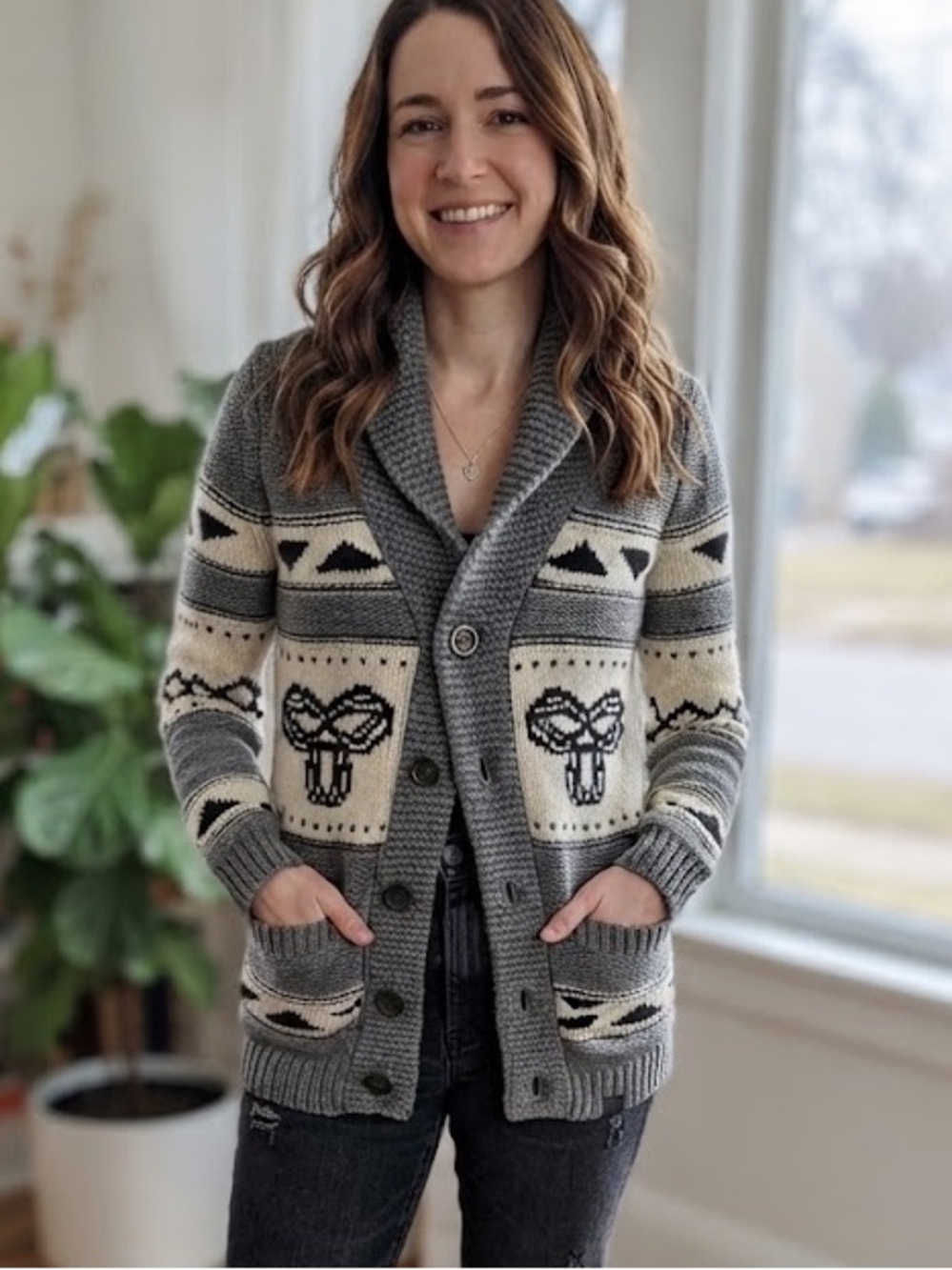 Aritzia TNA 100% Lambwool Chuncky Knit Shawl-Collar Cardigan Sweater - #